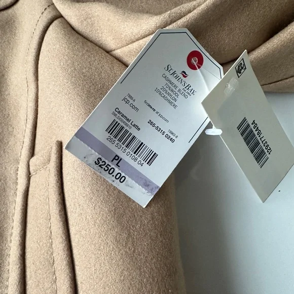 NWT St. John’s Bay Tan Wool Cashmere Blend Zip Toggle Jacket Coat Petite Large - Picture 7 of 8